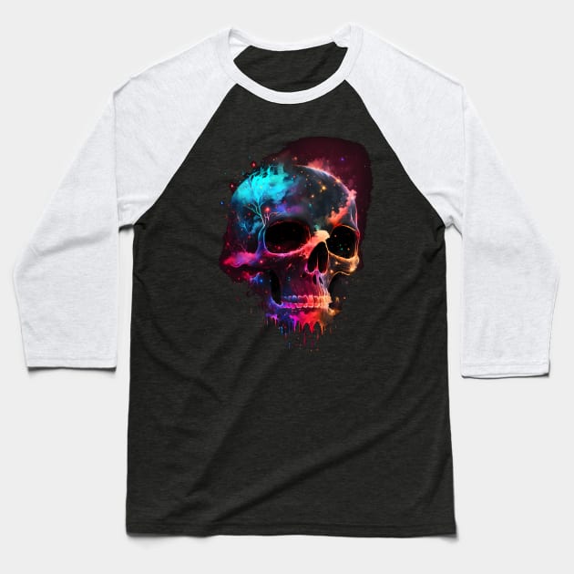 Neon Galaxy Skull Baseball T-Shirt by Fuggity